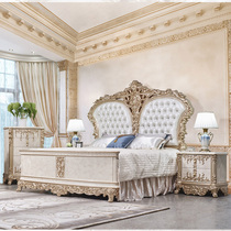 Eurobed Double Bed Master Bedroom Luxury Champagne Champagne Real Leather Bed style palace solid wood bed Villa Wedding bed