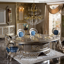 Eurostyle dining table and chairs combined solid wood carved rectangular dining table large family dining table Villa Guest Hall Furniture Custom
