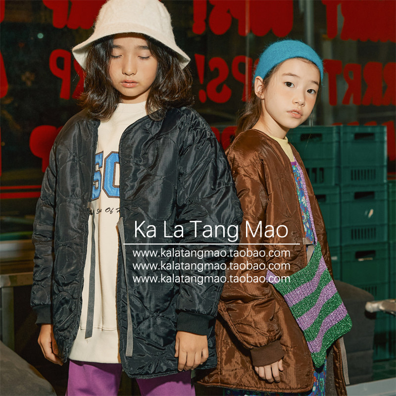 Karatang cat Korean imported children's wear designer wears vintage tether loose parent-child coat 115 on both sides