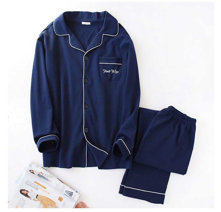 Bộ đồ ngủ cotton mùa xuân và quần dài cho nam bộ đũi nam