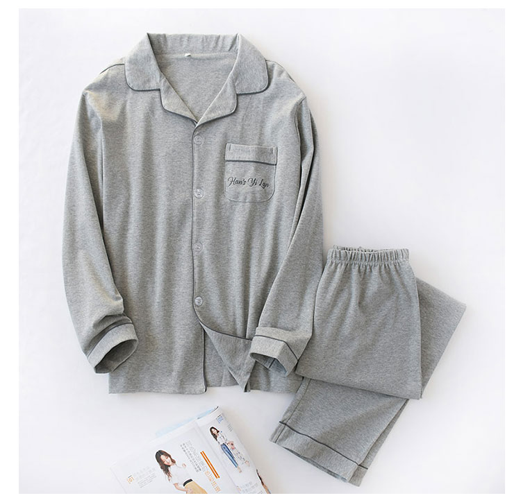 Bộ đồ ngủ cotton mùa xuân và quần dài cho nam bộ đũi nam