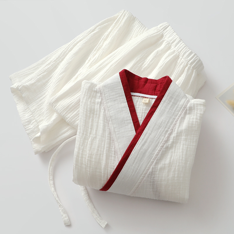 Export High-End Chinese-Style Hanfu Men's Pure Cotton Gauze Tie Loose-Fitting Spring and Summer Home Sauna Pajamas, Can Be Worn Outside, Thin Export High-End Chinese-Style Hanfu Men's Pure Cotton Gauze Tie Loose-Fitting Spring and Summer Home Sauna Pajamas, Can Be Worn Outside, Thin