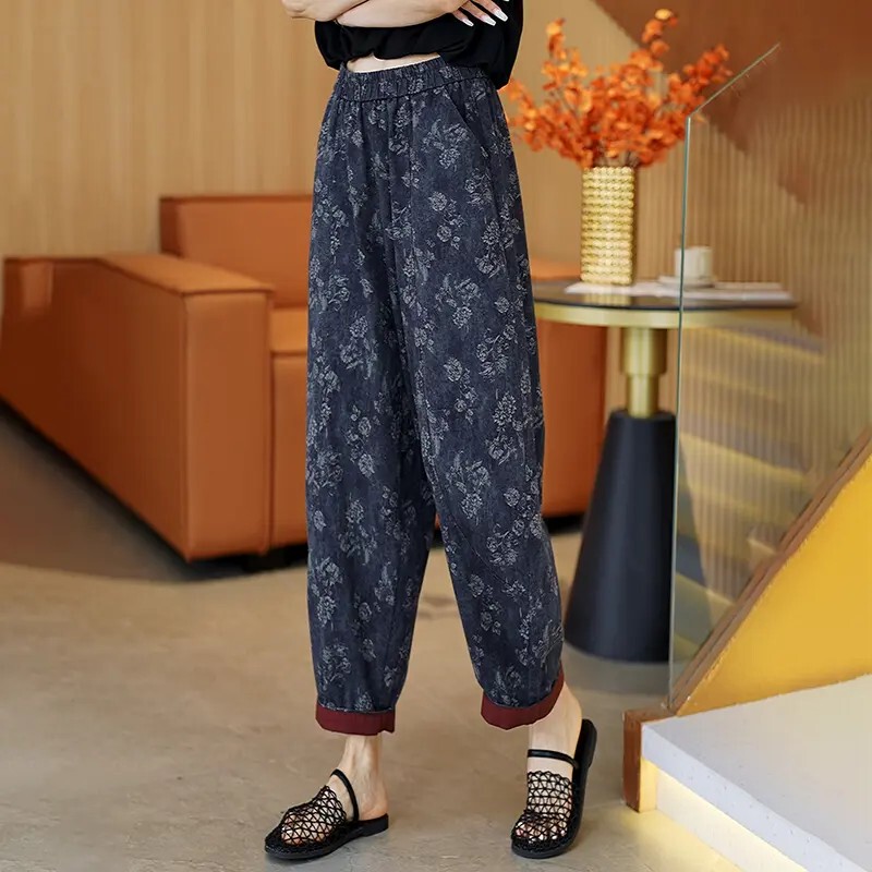 2026 Summer New Loose Slimming Cropped Harem Pants for Petite Women, Fashionable Casual Versatile Printed Balloon Pants