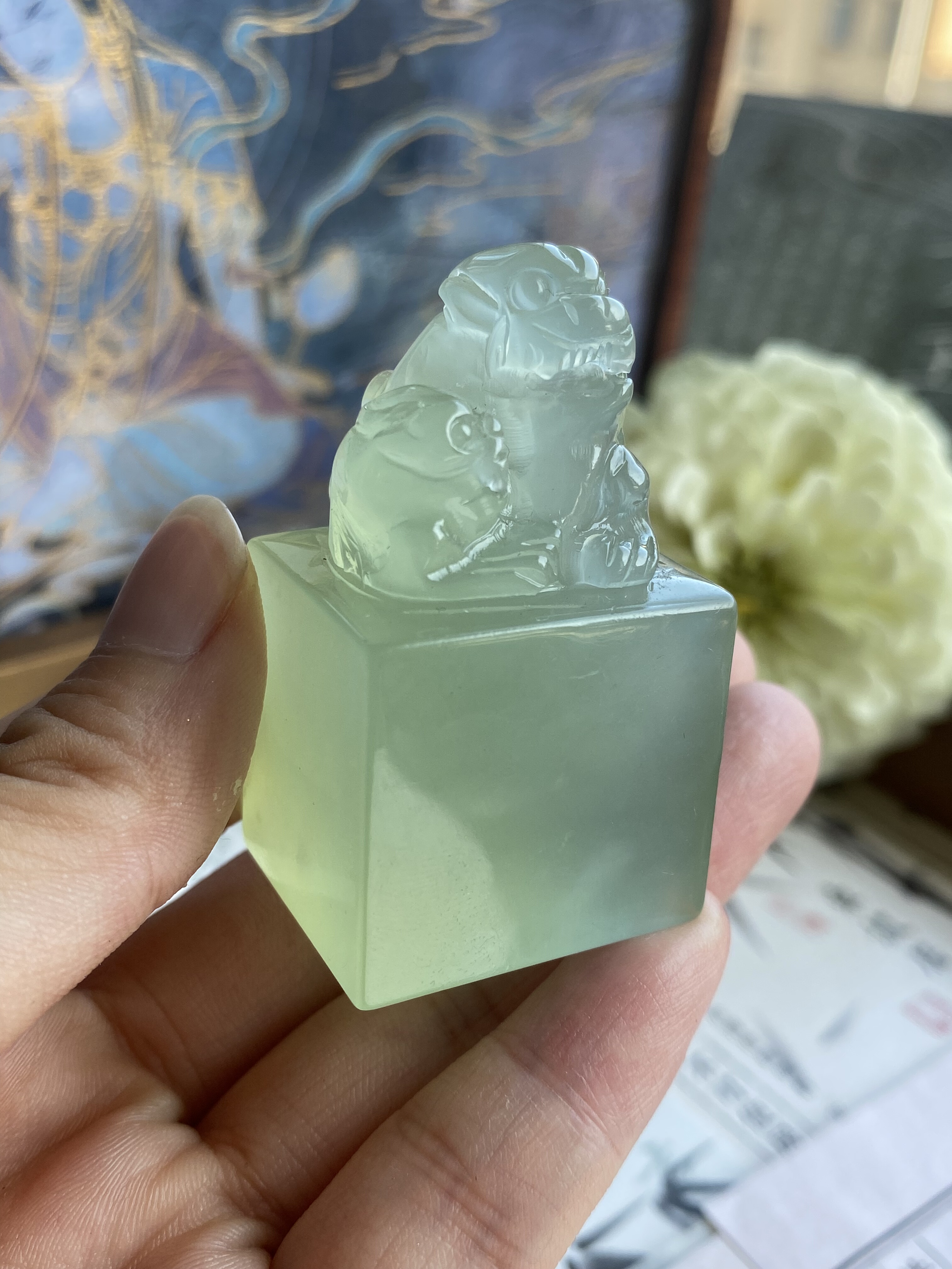 岫玉 印鑑 纯天然岫玉湖水绿貔貅印章｜国风玉石印章推荐｜2025年收藏级印立试用
