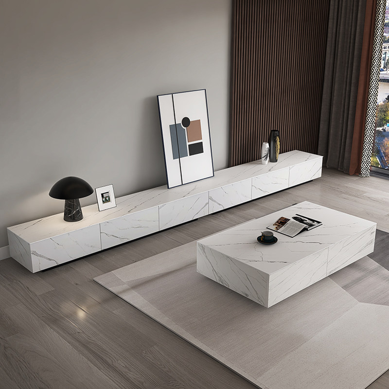 TV cabinet coffee table combination modern minimalist small apartment rock slab minimalist living room solid wood floor cabinet Nordic light luxury platform