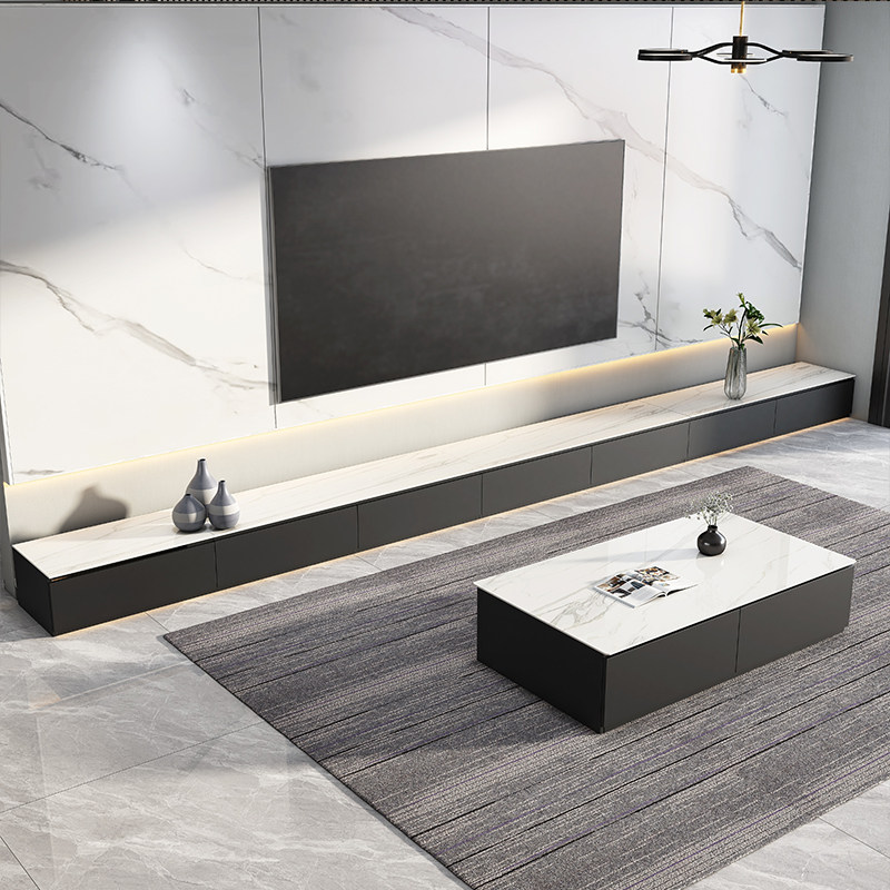 Slate coffee table TV cabinet combination modern minimalist small living room light luxury floor new narrow minimalist floor cabinet
