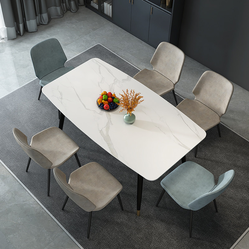 Rock Plate Dining Table And Chairs Combine Household Small Household Type Table Nordic Dining Modern Minima Light Extravagant High-end Rectangular Table 