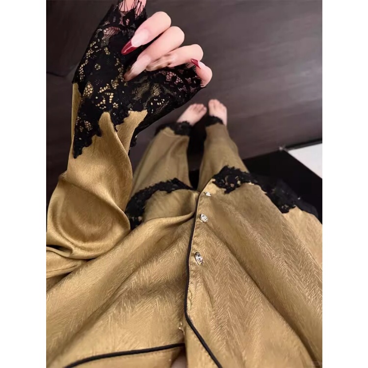 British Cue Kiss Pajamas for Women, Spring and Autumn, High-End Long-Sleeved, Sweet Ice Silk Satin Lace, Can Be Worn Outside, Home Wear British Cue Kiss Pajamas for Women, Spring and Autumn, High-End Long-Sleeved, Sweet Ice Silk Satin Lace, Can Be Worn Outside, Home Wear