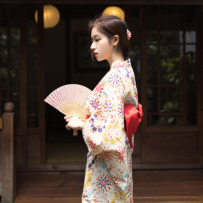 Mountain bird and color new Japanese style and wind goldfish firework yukata female retro girl dress improved kimono spot