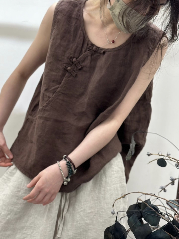 Original 2026 Summer New Style Artistic Retro Buttoned Distressed Linen Sleeveless Vest Women's Loose Casual Top Original 2026 Summer New Style Artistic Retro Buttoned Distressed Linen Sleeveless Vest Women's Loose Casual Top