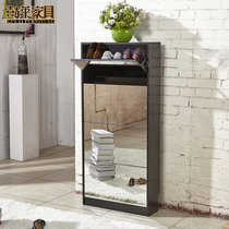 Simple entry door black small shoe cabinet mirror tipping bucket entrance cabinet under the stairs Gray light luxury ultra-thin corner complete