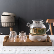 Japanese afternoon tea Tea set Creative glass flower tea Tea set Heat-resistant flower tea pot Heated stove seat with tray