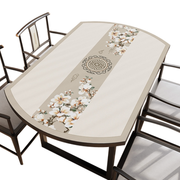 New chinese oval tablecloth retractable round table waterproof, oil-proof, anti-scalding, no-wash high-end leather dining table mat New chinese oval tablecloth retractable round table waterproof, oil-proof, anti-scalding, no-wash high-end leather dining table mat