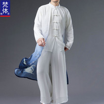 Summer-style Han clothes mens fake two pieces long shirts Chinese wind mens clothing ancient wind and ancient clothes Senqi performed with a meditation and snow-spinning long robe