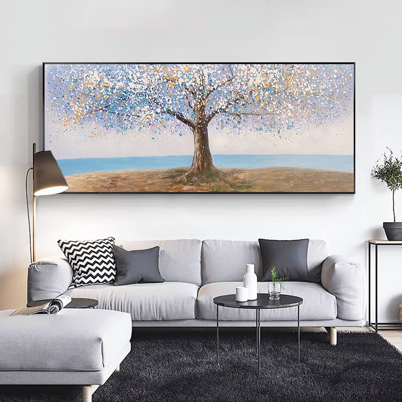 Hand-painted oil painting abstract rich tree living room hanging painting sofa background wall decorative painting horizontal version huge office mural