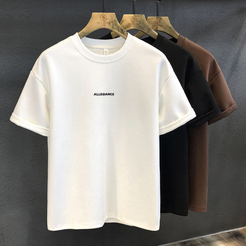 Autumn Minimalist Base Layer 326g Heavyweight Thick-Cut Undershirt Men's Short-Sleeve T-Shirt Men's American Retro Half-Sleeve Tee