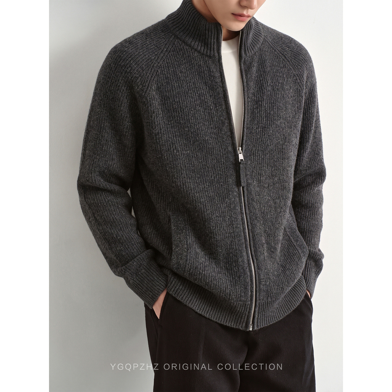 Scandinavian Old Money Style Vertical Striped Half-High Collar Knitted Cardigan Jacket for Men, Autumn and Winter Casual Sweater Jacket Scandinavian Old Money Style Vertical Striped Half-High Collar Knitted Cardigan Jacket for Men, Autumn and Winter Casual Sweater Jacket