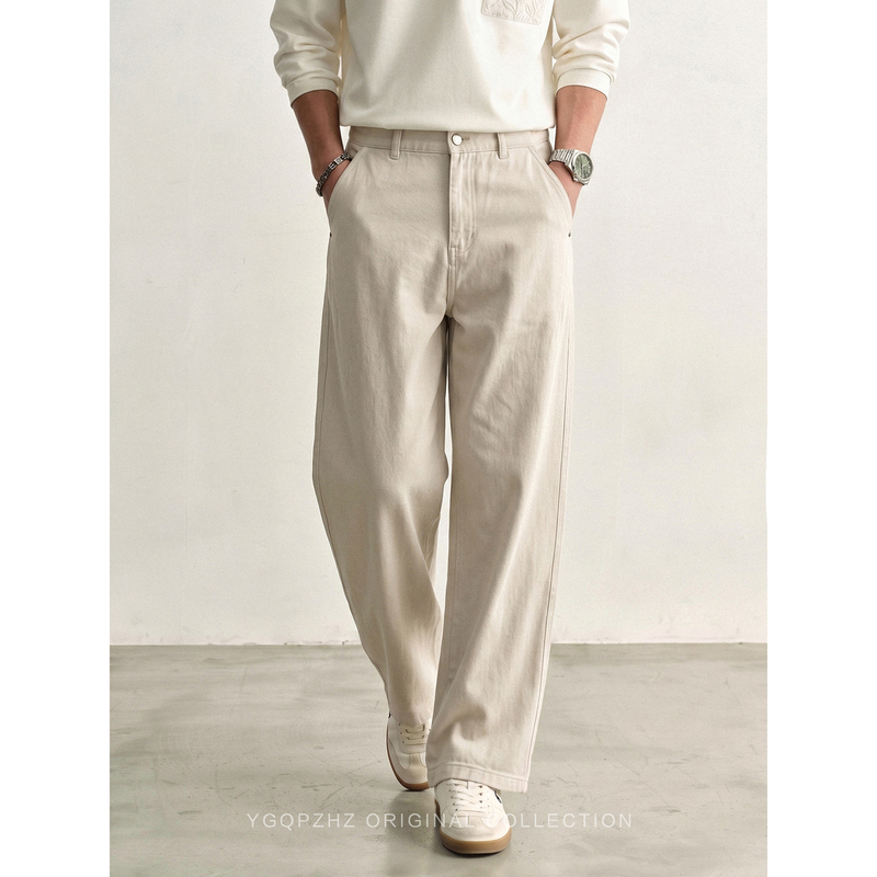 Creamy Oatmeal Color Old Money Style 100% Pure Cotton Washed Casual Pants for Men 2026 New Loose Straight-Leg Pants for Men Creamy Oatmeal Color Old Money Style 100% Pure Cotton Washed Casual Pants for Men 2026 New Loose Straight-Leg Pants for Men