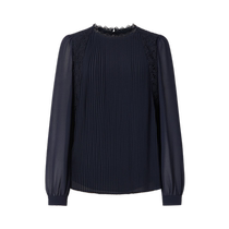 Jiuzi Annako Elegant Lace Round Neck Different Material Splicing H-shaped Long Sleeve Top Womens 2024 Spring New Style