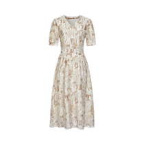 Jiuzi Annako light mature style pastoral romantic blooming flower print light waist dress women 2024 summer new style