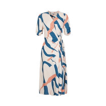 Jiuzi Annako Elegant Classic Geometric Print Pleated Waist Wrap Dress Women 2024 Summer New Style