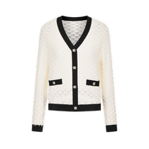 Jiuzi Annako простой и элегантный контрастный цветной свитер с V-образным вырезом небольшой клетчатый свитер с длинными рукавами и ароматной текстурой для женщин весна 2024 новый стиль