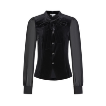 Jiuzi Annako French light retro velvet texture stitched puff sleeve long-sleeved top for women 2024 autumn new style