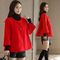  Anti-seasonal cloak woolen coat womens short 2020 autumn and winter new Korean high-waisted round neck small woolen coat