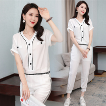 Summer casual Capri pants set womens 2021 new fashion small man short sleeve top short with pants suit