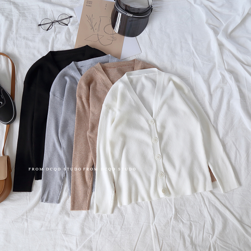 Hàn Quốc đặt hàng đan điều hòa cardigan nữ chic chic lười biếng nút lỏng cơ bản áo vest nhỏ cardigan nữ