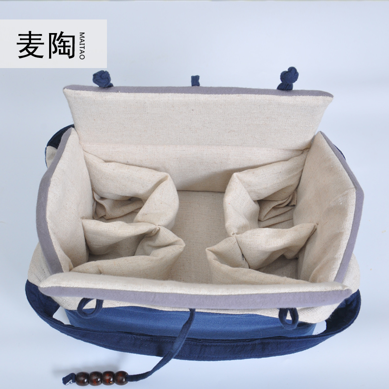 Portable travel kung fu tea sets jingdezhen hand - made MaiTao cotton and linen cloth a pot of six cup receive bag crack cup