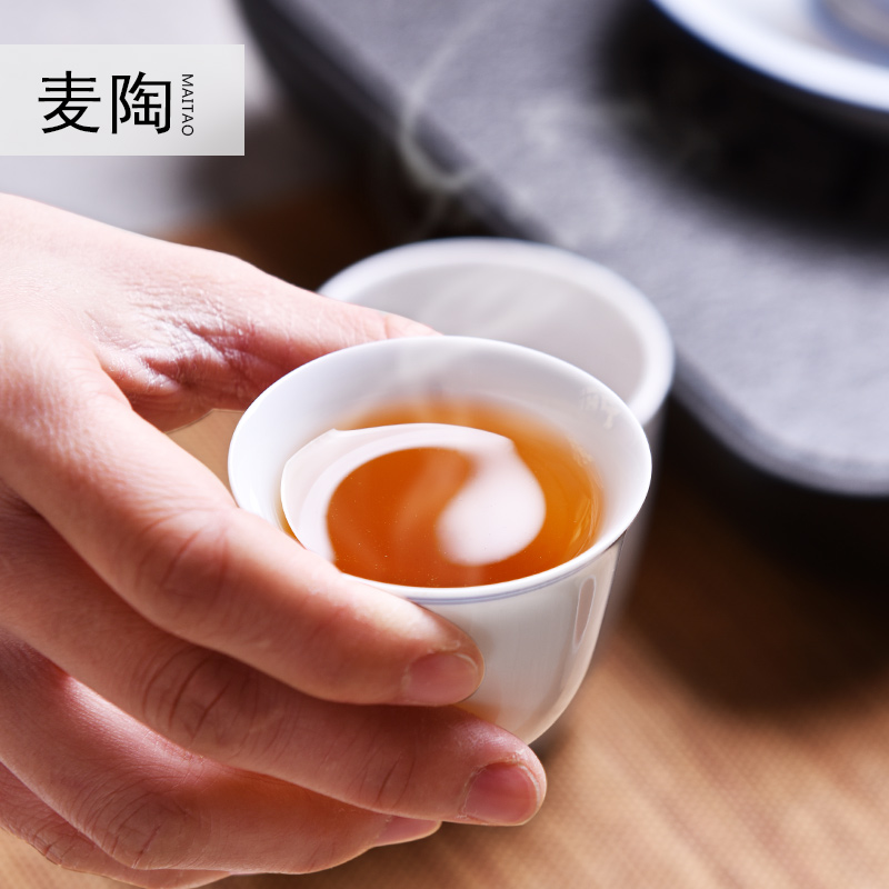 Travel MaiTao hand - made xuan wen zen white porcelain tea set a tureen is suing tea six cups of cotton and linen cloth bag