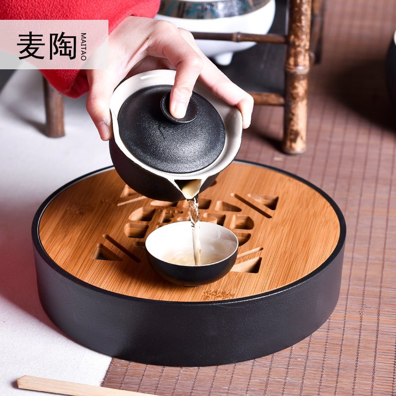 MaiTao travel outside tourism kung fu tea set tea service suit portable BaoHu 4 people square, a pot of tea tray was round four cups