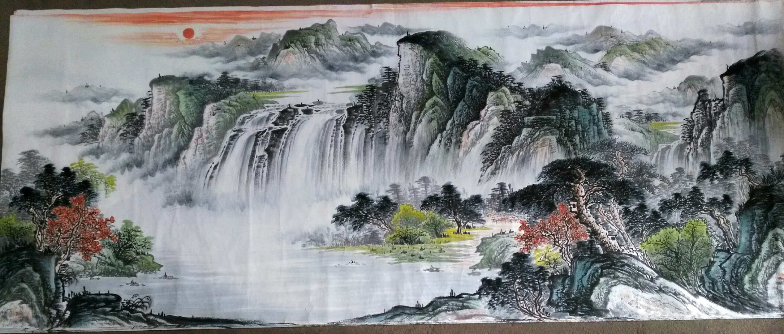 The Medici painting yard small eight feet 2 4 * 1 m landscapes pure hand painted with ancient waterfall country painting the sun