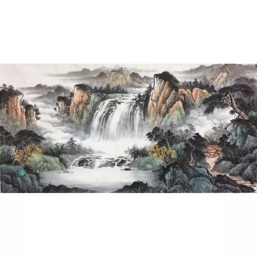 美奇畫院四尺1.4*0.7米山水國畫純手繪的水墨瀑布-淘寶Taobao | 天貓Tmall