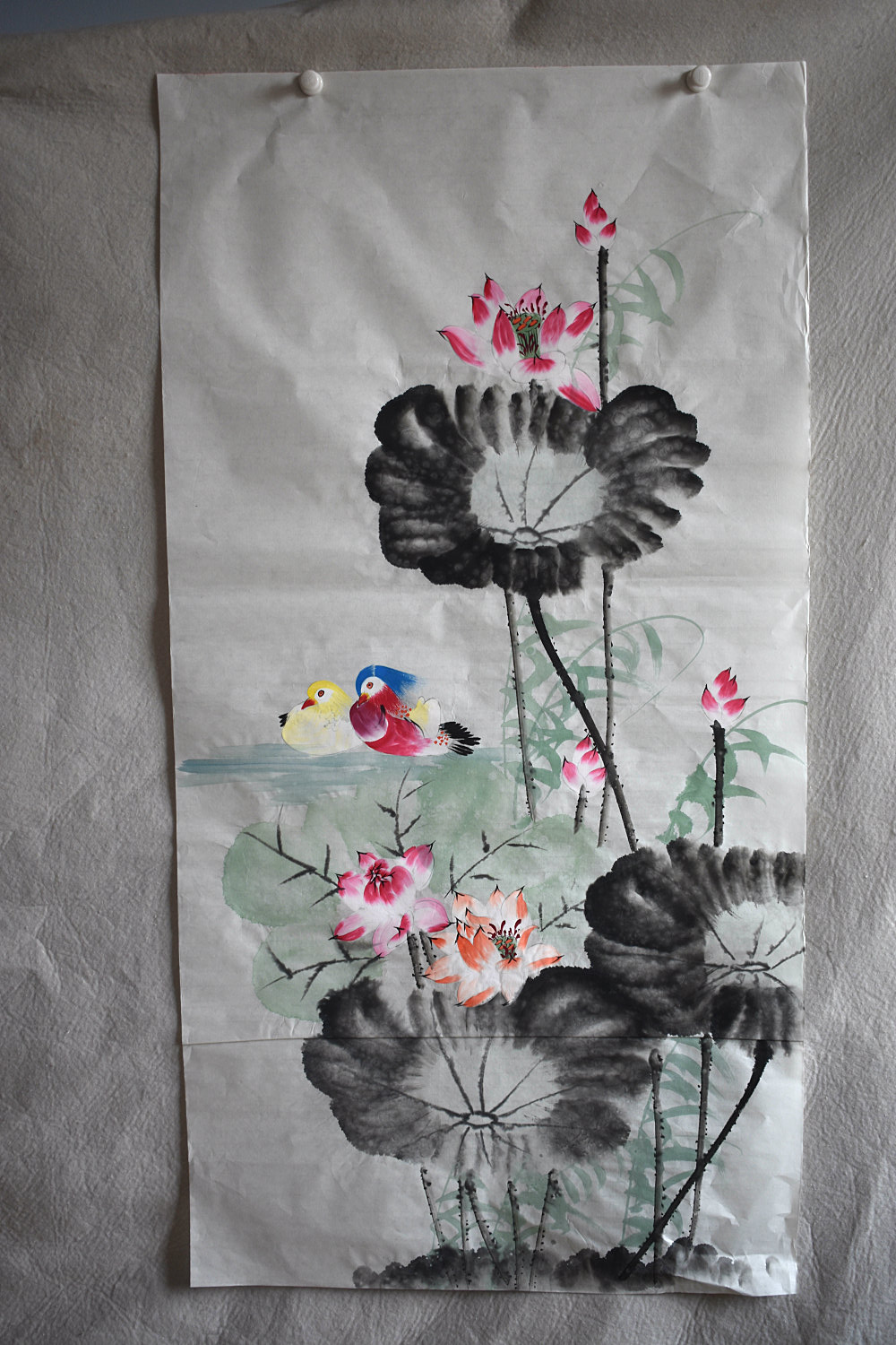 The Mitch Painting Institute 4 foot 1 4*0 7 m Lotus Lotus Mandarin Bird with pure hand painting and auspicious air