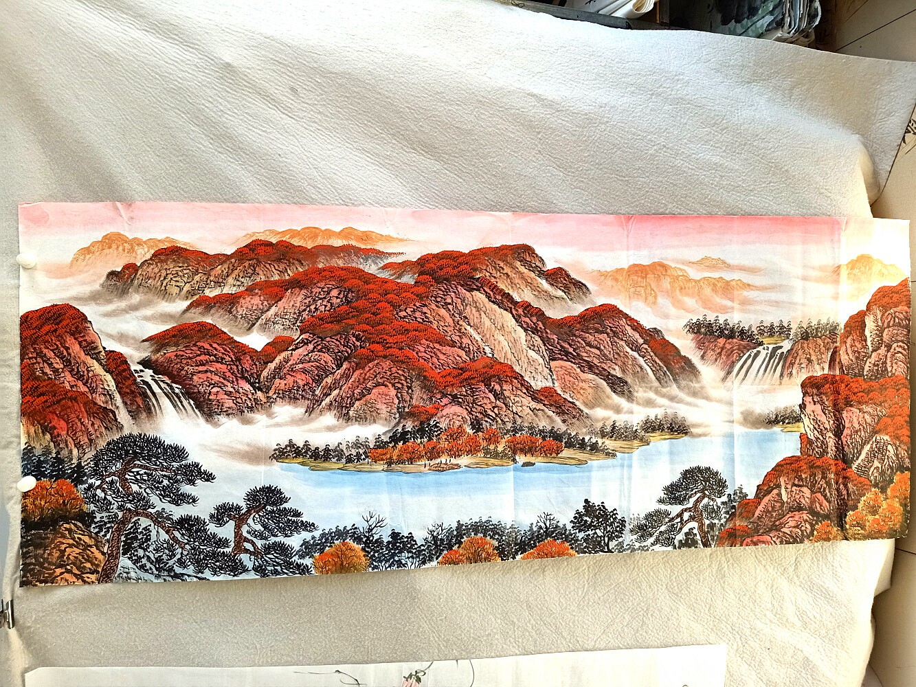 Meiqi Painting Academy Small 6 feet 1 8*0 7 meters Landscape rich water long flow pure hand-painted cornucopia of luck