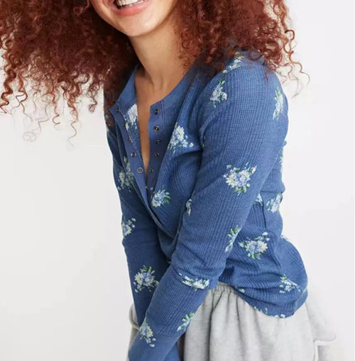 Wheat Q AE Home Women's Waffle Cotton Accelerated Drying Long Sleeve T-Shirt (Recommended to Buy One Size Larger)