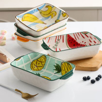 Nordic tableware net red hand painted fruit rice bowl binaural baking bowl creative cute ceramic home oven rectangular bowl