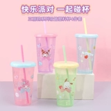 Sanrio, пластиковая милая портативная трубочка со стаканом, 4 шт, 520 мл
