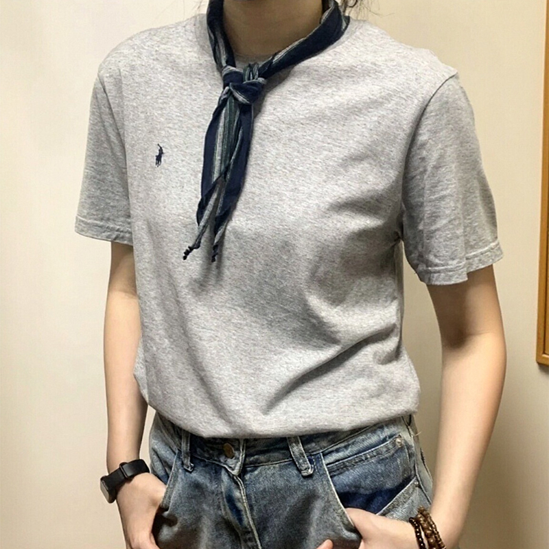Pure Man Yue Ralph Lauren Paul Short-Sleeve T-Shirt for Women, Regular Shoulder, Pure Cotton, Round Neck, Casual Half-Sleeve Top for Summer