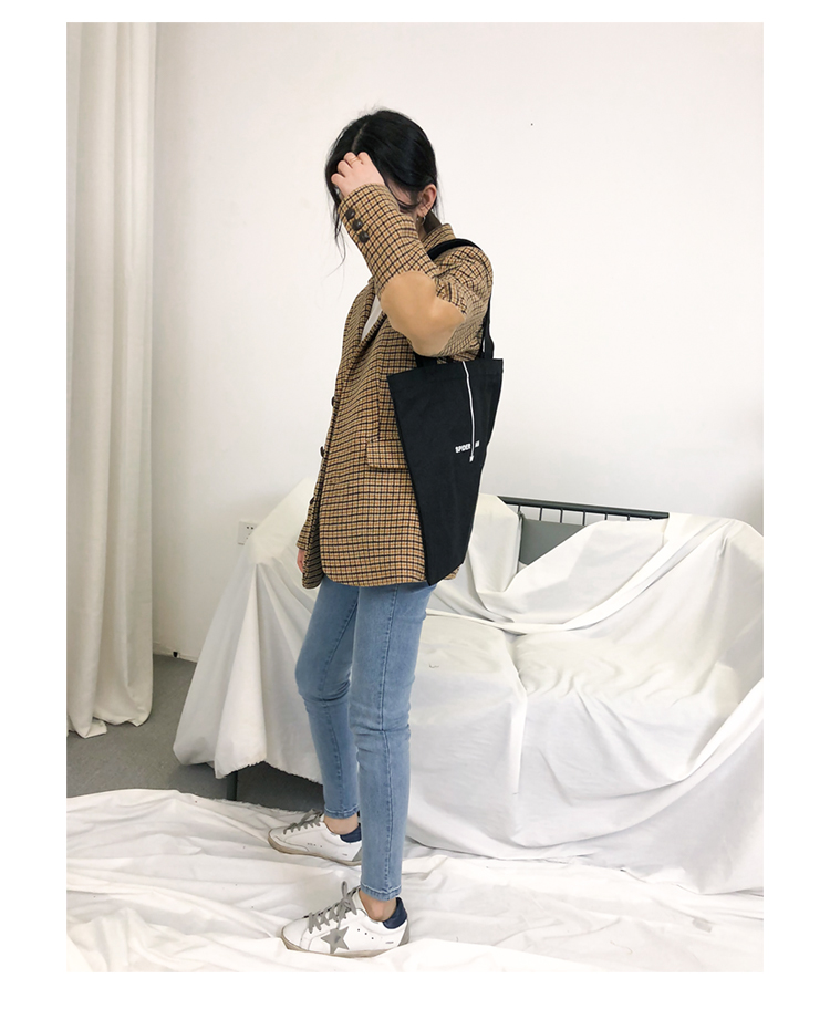 Black Knight Shen Shijing với áo khoác len kẻ sọc retro phiên bản Hàn Quốc của bộ đồ nữ măng tô nữ