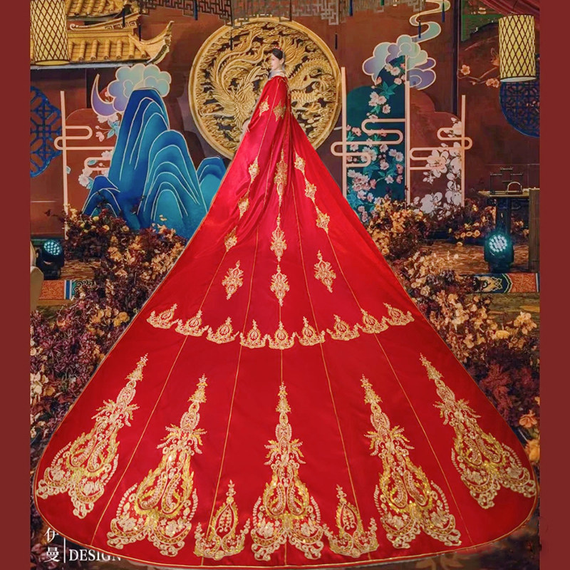 Show Wo Suits Trailing Big Beatle Bride 2021 New Winter Marriage Chinese Wedding Suit Women's Canopy Cape Cape