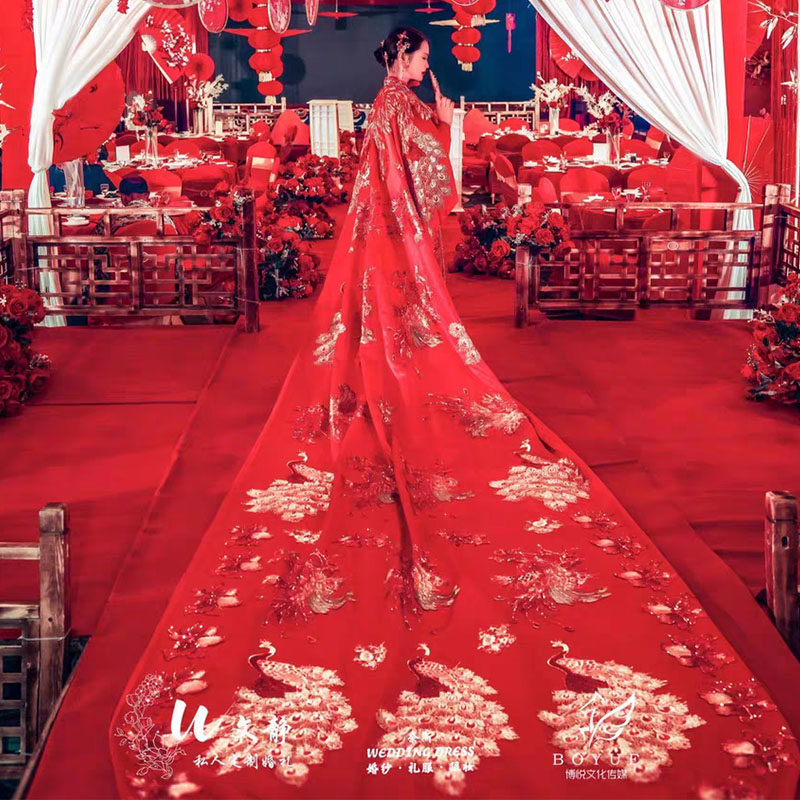 Xiuhe Cloak 2022 New Bride Wedding Chinese Wedding Shawl Phoenix Crown Xia Pi Wedding Dress Large Trailing