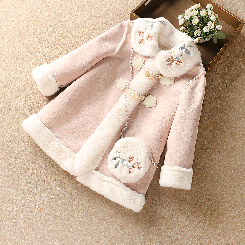 Girl Jacket Autumn Winter Style Big Boy Dress Foreign Pie Plus Suede Fur Integrated Suede Lamb Hair Thickening of the Sub-coat