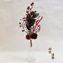Willow Clear Dew Red Fruit Inserts Decorations Inverted Red Fruits Branches Christmas Decorations Red Fruits Pine Nuts Decorative Hand Rolls Branches