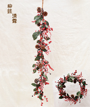 Willow Clear Dew Simulation Vines Decoration Red Fruits Green Leaves Christmas Table Swing Pieces Withered Pine Nuts Wall-mounted Flower Ring Ornaments