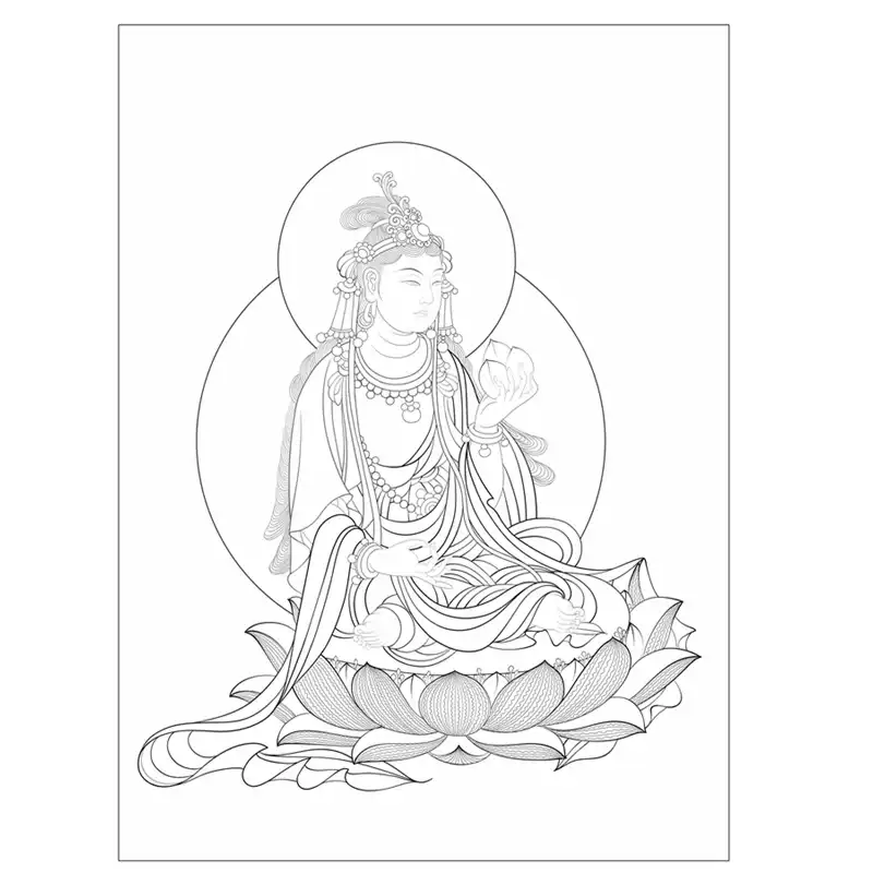 高清張大千敦煌壁畫菩薩白描底稿工筆畫佛像線稿線描實物打印勾