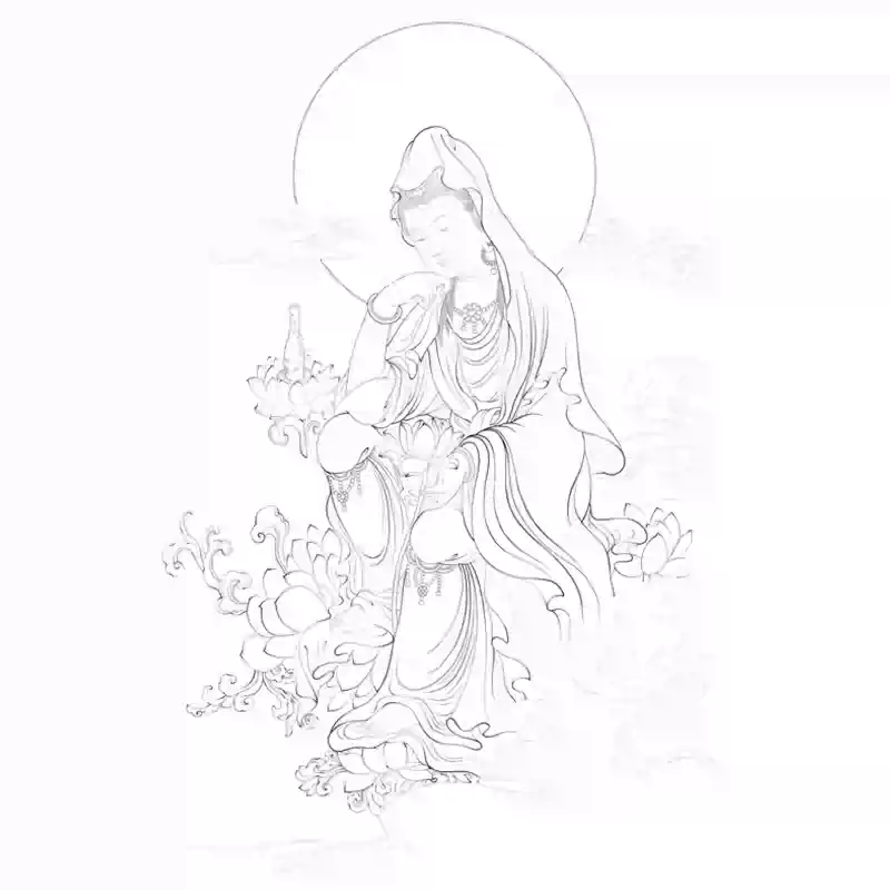 高清張大千敦煌壁畫菩薩白描底稿工筆畫佛像線稿線描實物打印勾線-淘寶