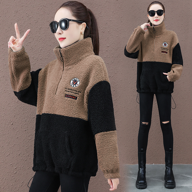 Glint thickened thick cotton T foreign Han version loose 100 hitch cashmere jacket 2022 Winter new trendy blouse women